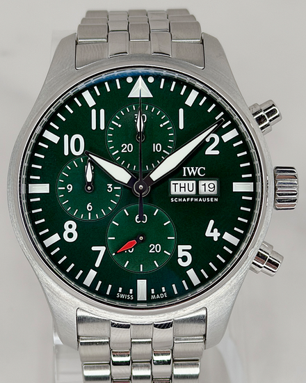 2023 IWC Schaffhausen Pilot Chronograph 43MM Green Dial Steel Bracelet (IW378006)