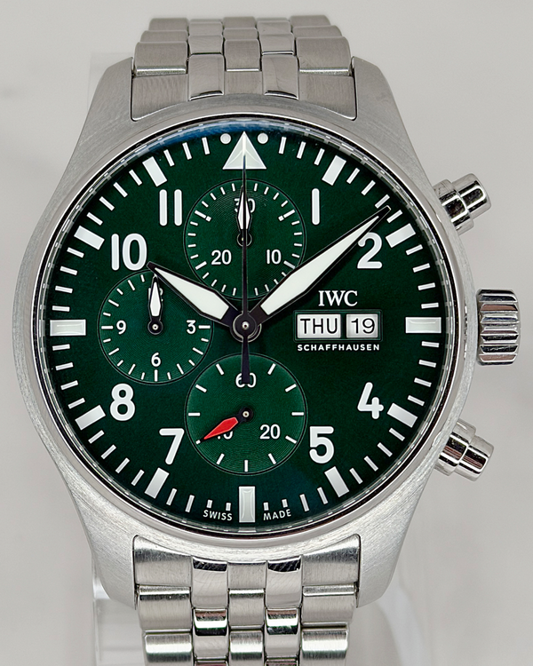 No Reserve - 2023 IWC Schaffhausen Pilot Chronograph 43MM Green Dial Steel Bracelet (IW378006)