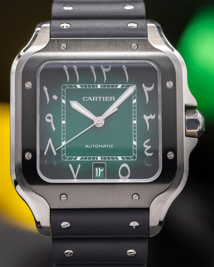 2025 Cartier Santos De Cartier Middle East Edition 39.8MM Green Dial Rubber Strap (WSSA0055)