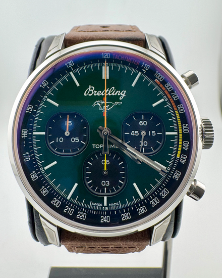 No Reserve - 2023 Breitling Top Time "Ford Mustang Capsule" 42MM Green Dial Leather Strap (A253101A1L1X1)