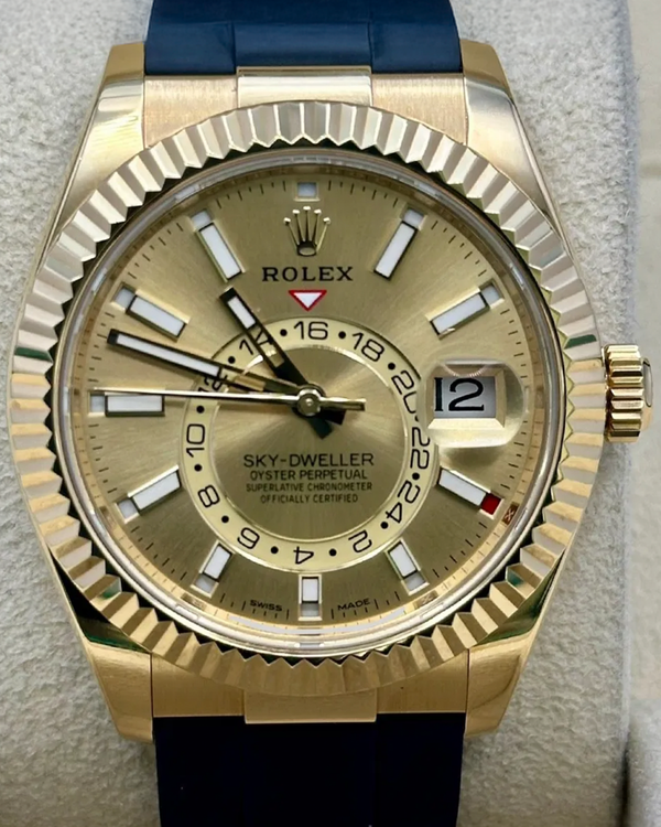 2021 Rolex Sky-Dweller 42MM Champagne Dial Rubber Strap (326238)