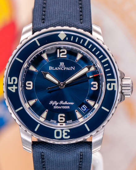 2021 Blancpain Fifty Fathoms Titanium 45MM Blue Dial Textile Strap (5015-12B40-O52A)