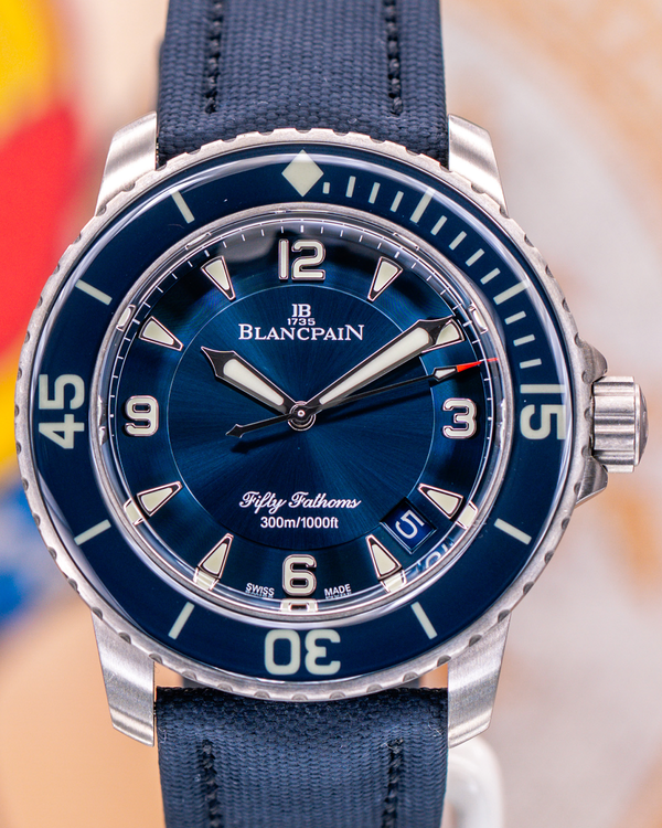 2021 Blancpain Fifty Fathoms Titanium 45MM Blue Dial Textile Strap (5015-12B40-O52A)