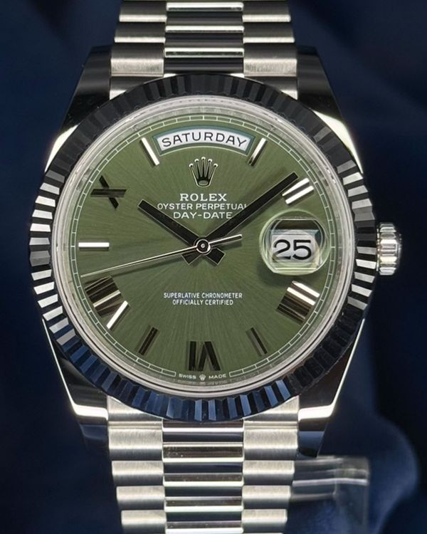 2023 Rolex Day-Date 40MM Olive Dial Platinum President Bracelet (228236)
