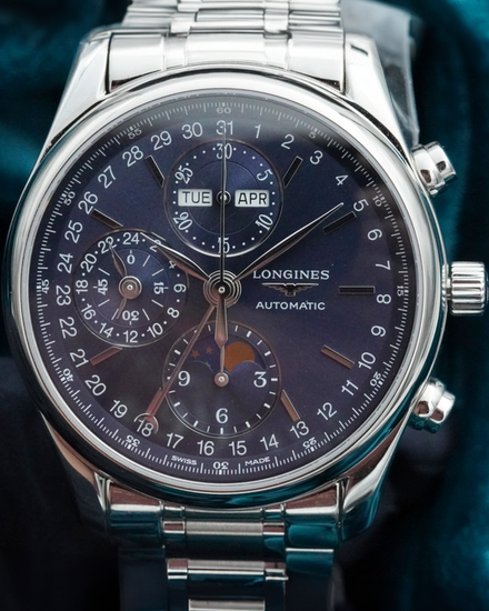 No Reserve - 2025 Longines Master Collection Chrono Moonphase 40MM Blue Dial Steel Bracelet (L2.673.4.92.6)