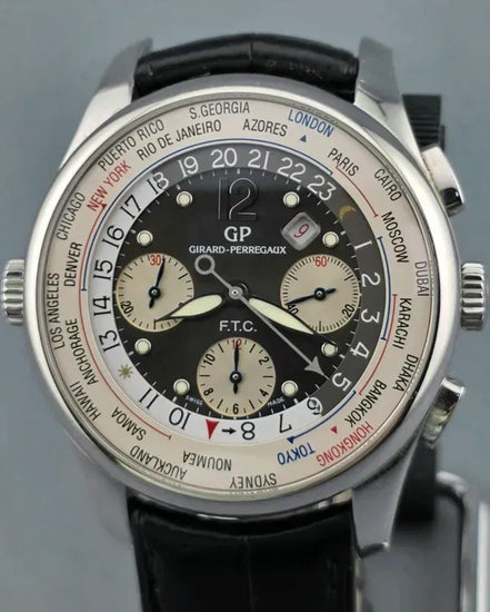 Girard Perregaux World Time 43MM Black Dial Leather Strap (49805)