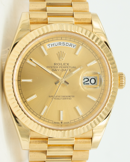 2020 Rolex Day-Date 40MM Champagne Dial Yellow Gold President Bracelet (228238)
