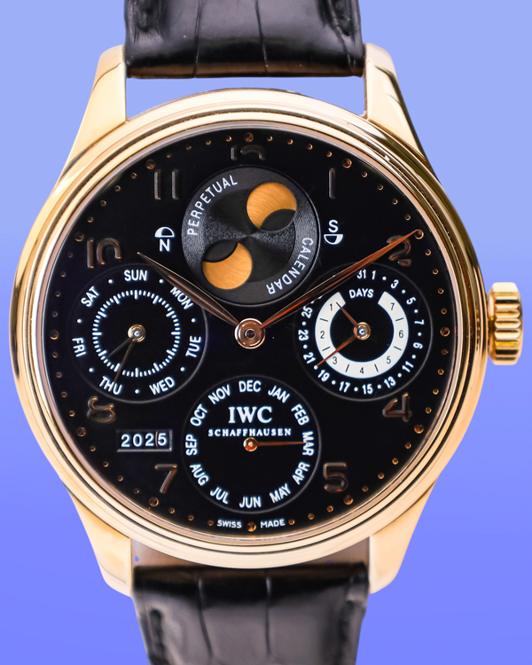 IWC Schaffhausen Portugieser Perpetual Calendar 44MM Black Dial Leather Strap (IW502103)