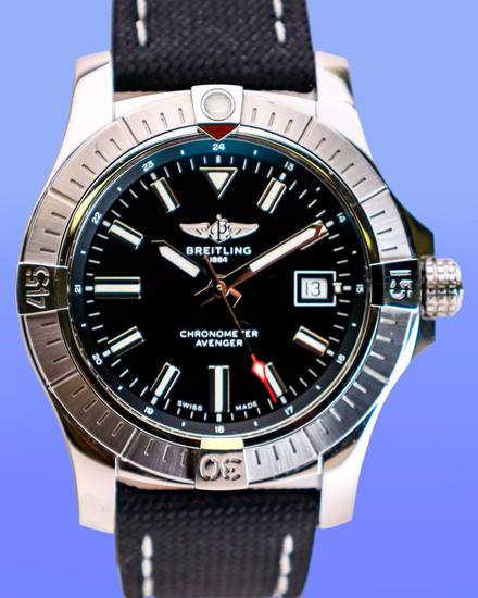 No Reserve - 2022 Breitling Avenger 43MM Black Dial Textile Strap (A17318)