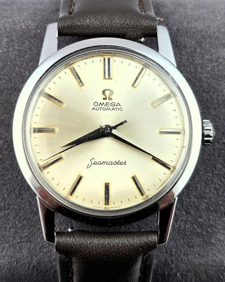 No Reserve - 1962 Omega Seamaster 34MM Silver Dial Aftermarket Leather Strap (14774 SC-62)
