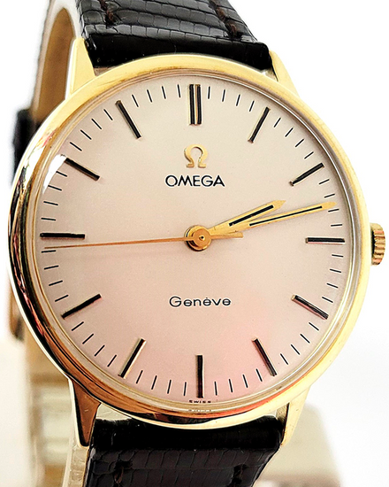 1972 Omega Geneve Vintage 35MM White Dial Aftermarket Leather Strap (131.041)
