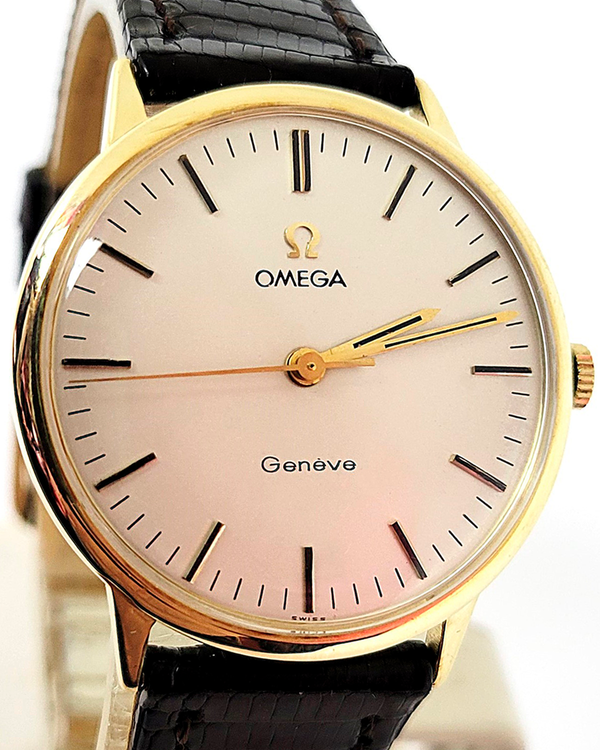 1972 Omega Geneve Vintage 35MM White Dial Aftermarket Leather Strap (131.041)