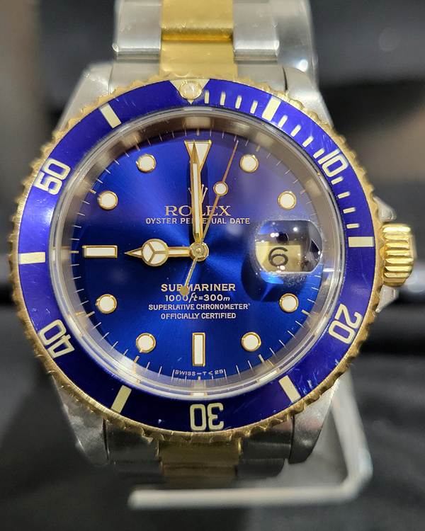No Reserve - 1994 Rolex Submariner "Bluesy" 40MM Blue Dial Two-Tone Oyster Bracelet (16613)