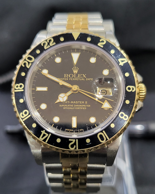 No Reserve - (E Serial) 1990 Rolex GMT-Master II 40MM Black Dial Two-Tone Jubilee Bracelet (16713)
