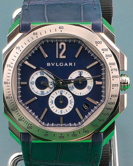 Bvlgari Octo "Maserati Velocissimo" Chronograph L. E. 41MM Blue Dial Leather Strap (BGO 41 S CH)