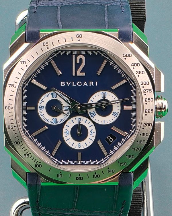 Bvlgari Octo "Maserati Velocissimo" Chronograph L. E. 41MM Blue Dial Leather Strap (BGO 41 S CH)