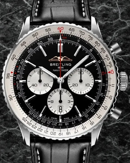 No Reserve - Breitling Navitimer B01 Chronograph 46MM Black Dial Leather Strap (AB0137)