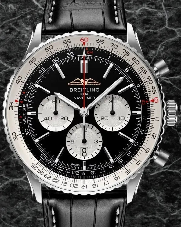 No Reserve - Breitling Navitimer B01 Chronograph 46MM Black Dial Leather Strap (AB0137)