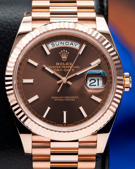 2026 Rolex Day-Date 40MM Chocolate Dial Rose Gold President Bracelet (228235)
