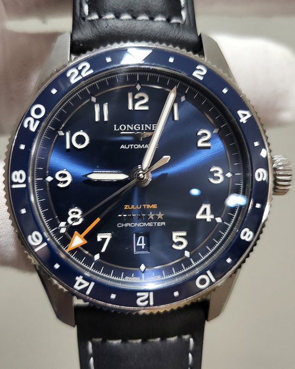 No Reserve - 2024 Longines Spirit Zulu Time 42MM Blue Dial Leather Strap (L3.812.4.93.2)