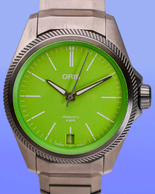 Oris ProPilot Pilot X "Kermit" 39MM Green Dial Titanium Bracelet (01.400.7778.7157)