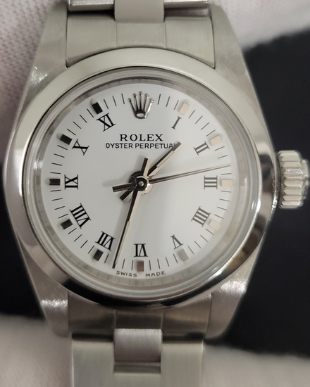 No Reserve - Rolex Oyster Perpetual 26MM White "Buckley" Dial Oyster Bracelet (76080)