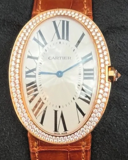 Cartier Baignoire 34MM Silver Dial Leather Strap (WB520005)