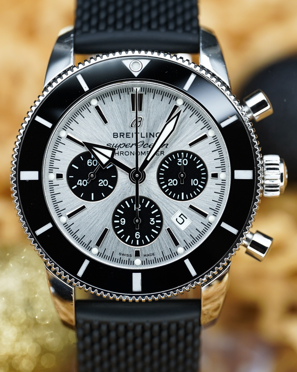 No Reserve - 2021 Breitling Superocean Heritage B01 Chronograph 44MM Silver Dial Rubber Strap (AB0162121G1S1)