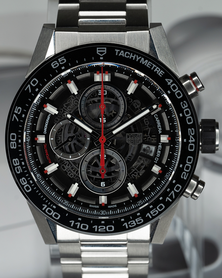 No Reserve - 2020 Tag Heuer Carrera Calibre HEUER 01 43MM Skeleton Dial Steel Bracelet (CAR2A1W.BA0703)