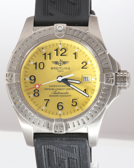 No Reserve - 2010 Breitling Avenger Seawolf 44MM Yellow Dial Rubber Strap (E17370)