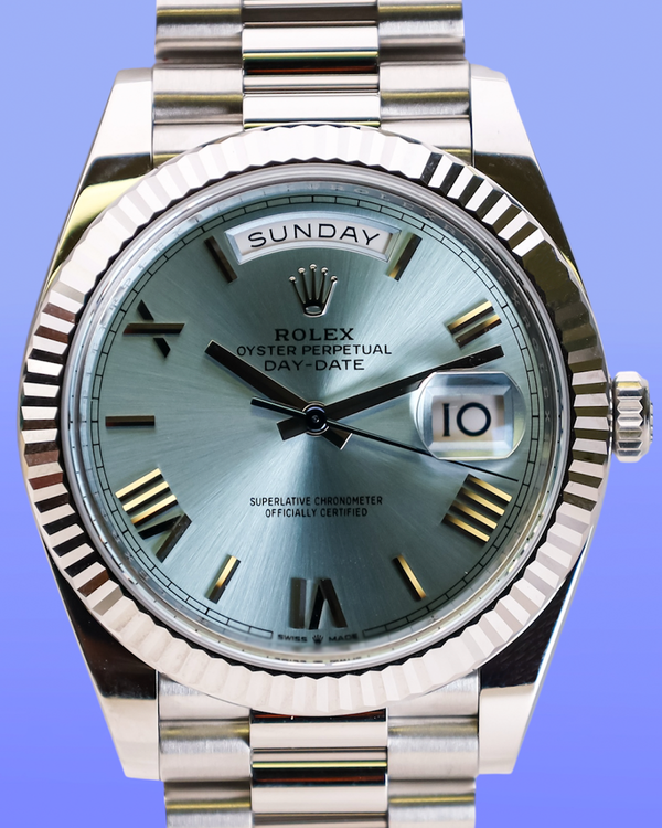 2026 Rolex Day-Date 40MM Ice Blue Dial Platinum President Bracelet (228236)
