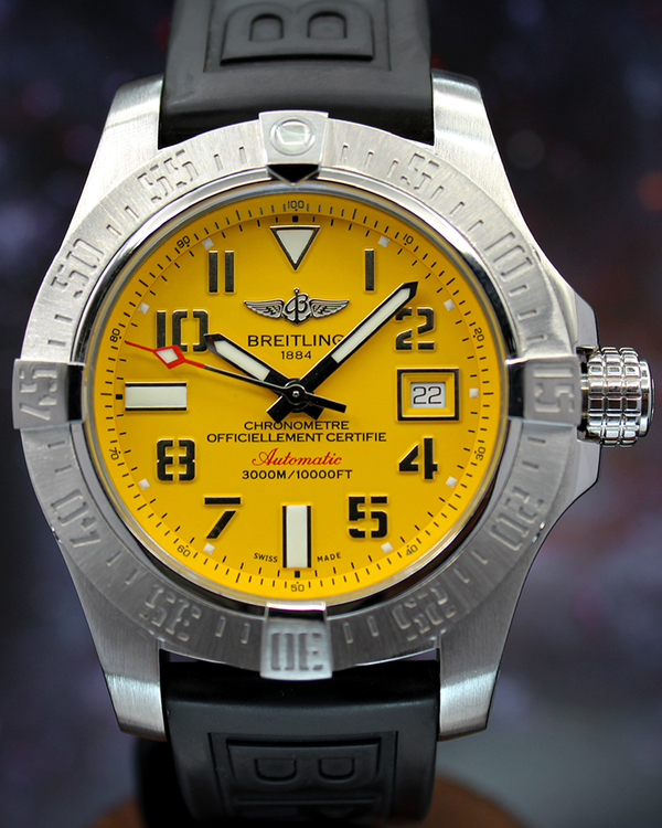 2019 Breitling Avenger II Seawolf 45MM Yellow Dial Rubber Strap (A17331101I1S2)