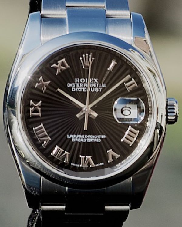 2008 Rolex Datejust 36MM Black "Sunbeam" Dial Oyster Bracelet (116200)