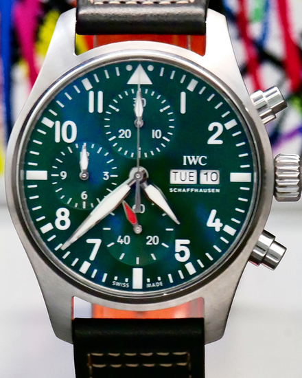 2021 IWC Schaffhausen Pilot Chronograph 41MM Green Dial Leather Strap (IW388103)