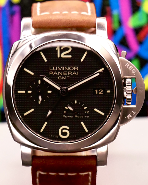 2017 Panerai Luminor 1950 3 Days GMT 42MM Black Dial Leather Strap (PAM00537)