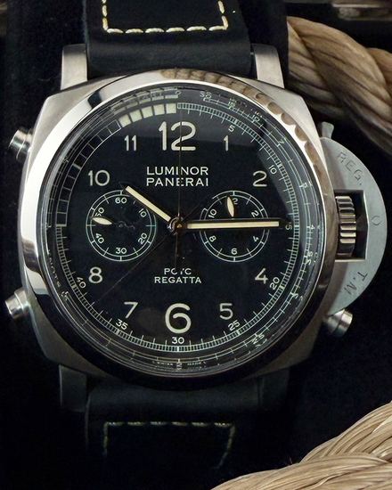 Rare 2017 Panerai Luminor 1950 PCYC Regatta 3 Days Chrono Flyback 47MM Black Dial Leather Strap (PAM00652)