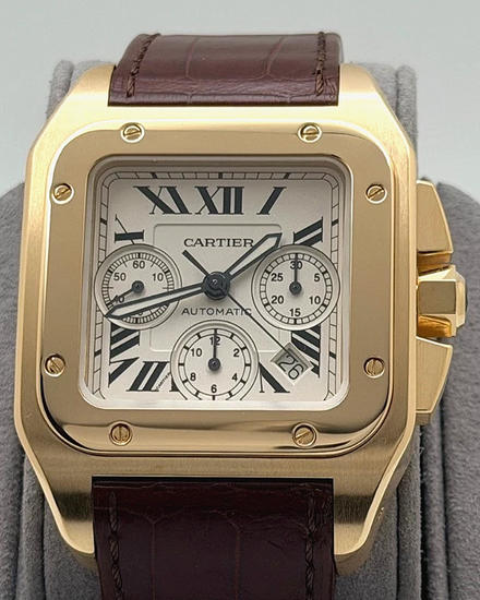 Cartier Santos 100 41MM Silver Dial Leather Strap (W20096Y1)