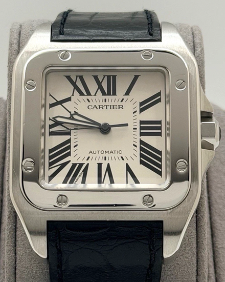 Cartier Santos 100 XL 38MM Silver Dial Leather Strap (2656)