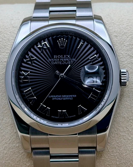 2007 Rolex Datejust 36MM Black "Sumbeam" Dial Oyster Bracelet (116200)
