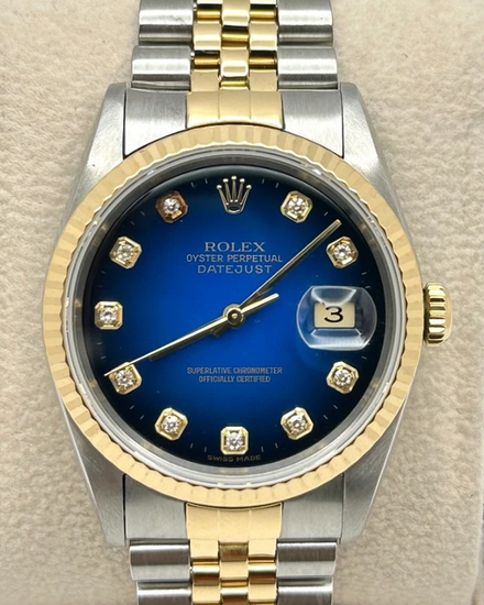 1997 (W Serial) Rolex Datejust 36MM Blue "Ombré" Dial Two-Tone Jubilee Bracelet (16233)