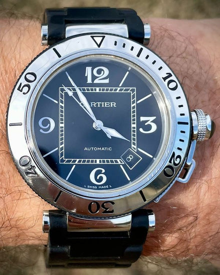 Cartier Pasha De Cartier Seatimer "Gerald Genta Design" 40MM Black Dial Rubber/Steel Bracelet (2790)