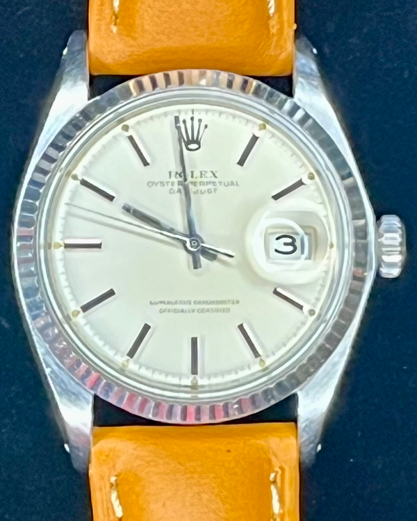 No Reserve - 1969 Rolex Datejust 36MM Silver Dial Aftermarket Leather Strap (1601)