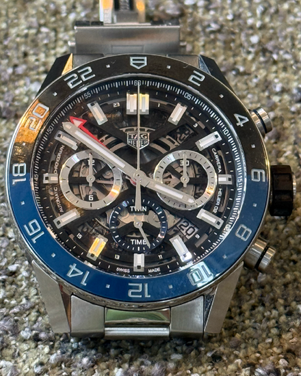2022 Tag Heuer Carrera Heuer 02 "Batman" 45MM Skeleton Dial Steel Bracelet (CBG2A1Z)