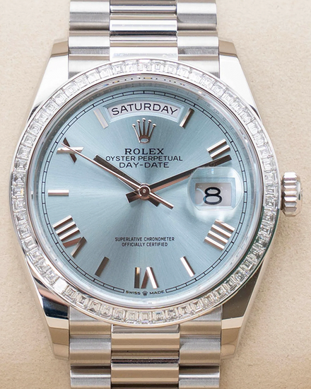 2026 Rolex Day-Date 36MM Ice Blue Dial Platinum President Bracelet (128396TBR)