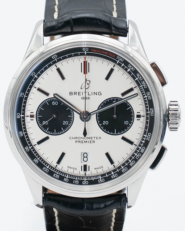 Breitling Premier B01 Chronograph "Panda" 42MM Silver Dial Leather Strap (AB0118221G1P1)