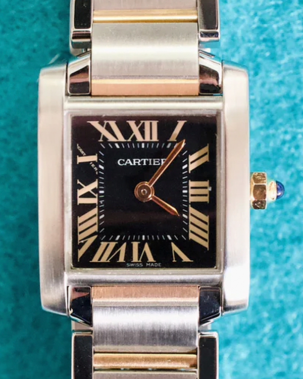 2010 Cartier Tank 25MM Quartz Black Dial Two-Tone Oyster Bracelet (W5010001)