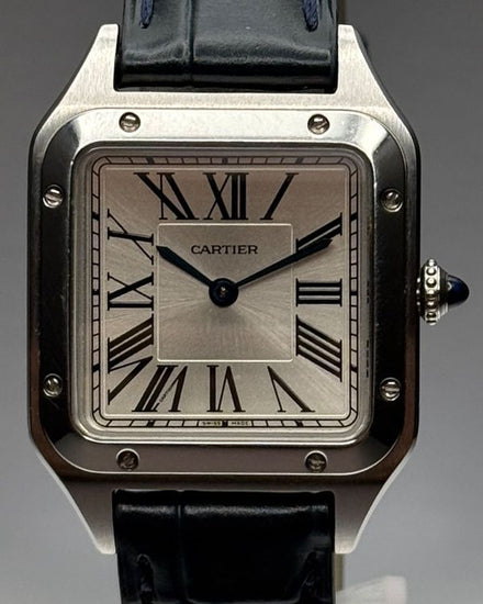 Cartier Santos Dumont 27.5MM Quartz Silver Dial Leather Strap (WSSA0023)