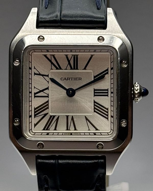 Cartier Santos Dumont 27.5MM Quartz Silver Dial Leather Strap (WSSA0023)