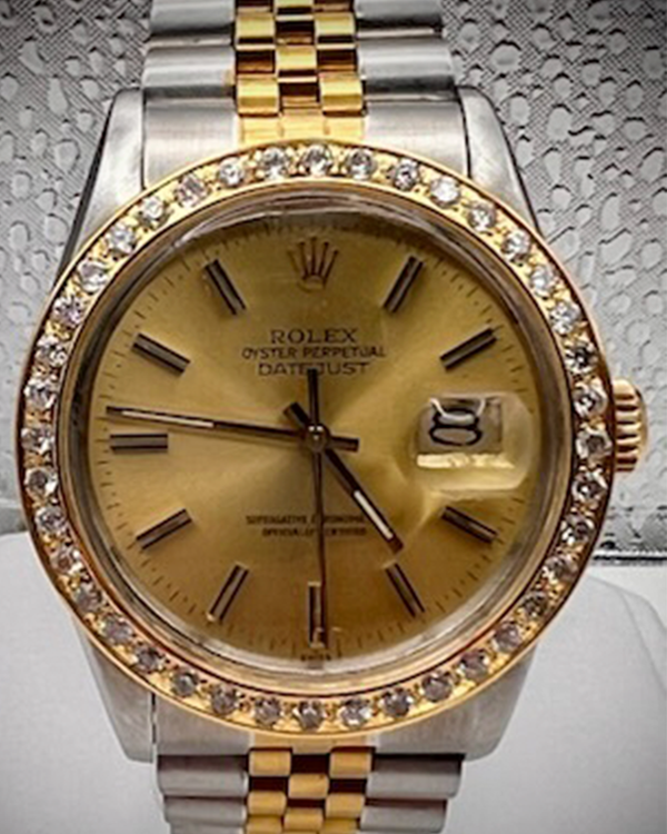 No Reserve - Rolex Datejust 36MM Champagne Dial Aftermarket Two-Tone Gold-Plated Jubilee Bracelet (16013)
