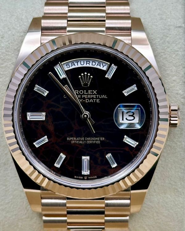 2021 Rolex Day-Date 40MM Black "Eisenkiesel" Dial Rose Gold President Bracelet (228235)